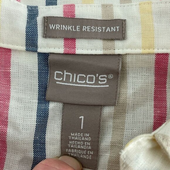 Chicos Womens Wrinkle Resistant Striped Button-Down Shirt Size 1 (M) 4579 - Picture 3 of 8